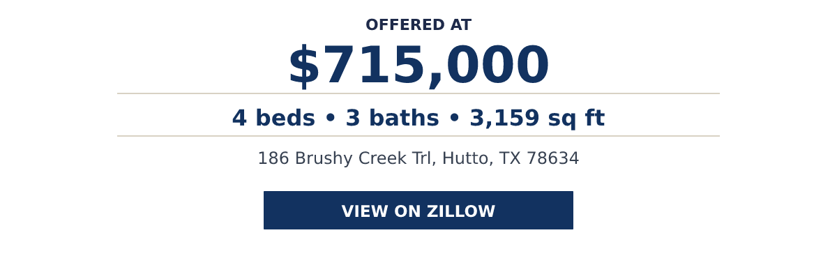 186 Brushy Creek Trl, Hutto, TX 78634 - 4 beds • 3 baths • 3,159 sq ft