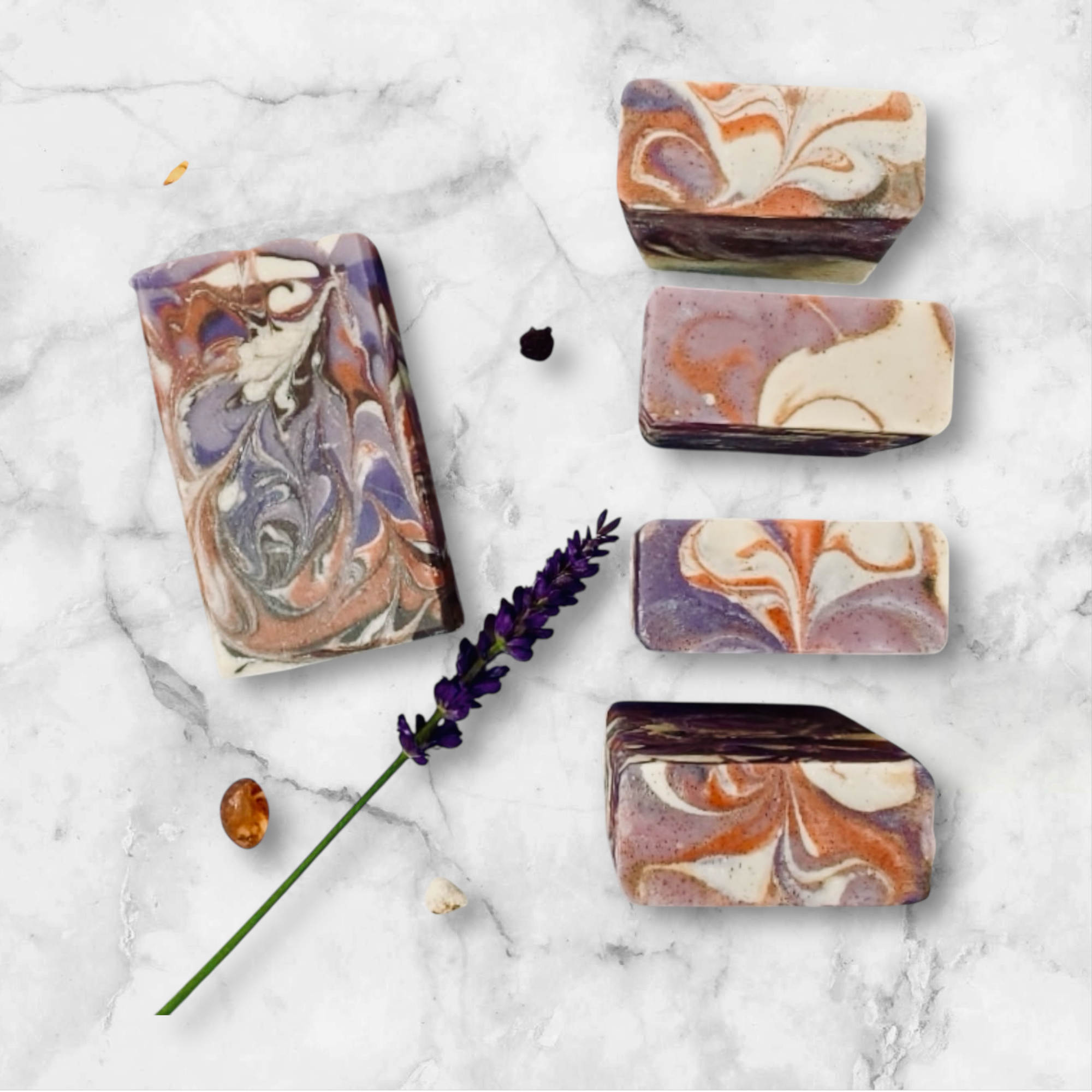 Handcrafted marbled soaps from Enchanted Gardens Soapery
